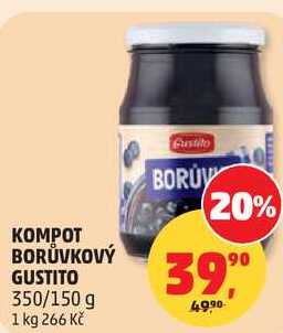 KOMPOT BORŮVKOVÝ GUSTITO, 350/150 g