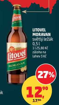 LITOVEL MORAVAN světlý ležák, 0,5 l