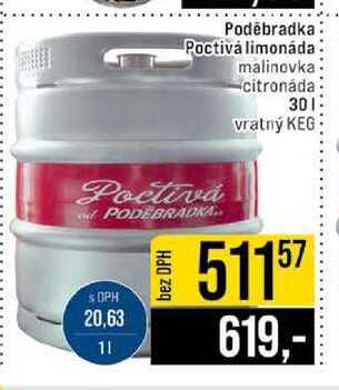 Poděbradka Poctivá limonáda malinovka citronáda Poctivá 30l