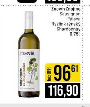 Znovín Znojmo Sauvignon Pálava Ryzlink rýnský Chardonnay 0,75l
