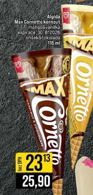 Algida Max Cornetto kornout mango&vanilka expirace oříšek čokoláda 115 ml 