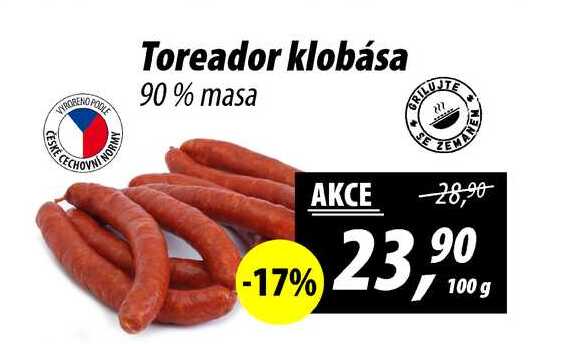 Toreador klobása 90% masa, 100 g