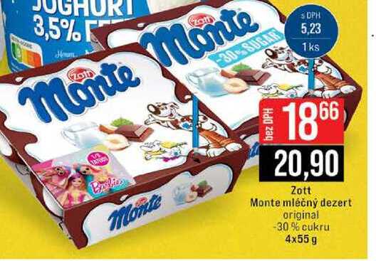 Zott Monte mléčný dezert original -30% cukru 4x55 g