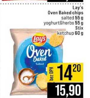 Lay's Oven Baked chips salted 55 g yoghurt&herbs 55 g Stix ketchup 60 g 