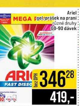 Ariel gel prášek na praní různé druhy 68-90 dávek