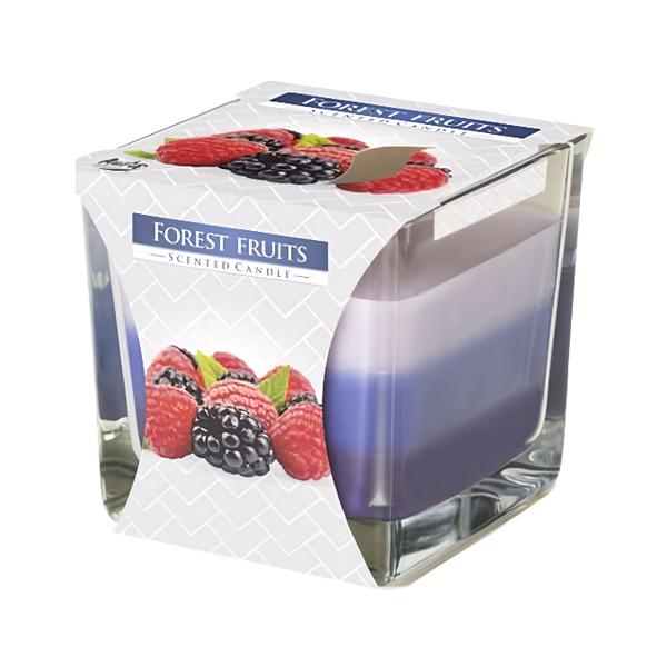 Vonná svíčka ve skle Forest fruits, tříbarevná, hranol