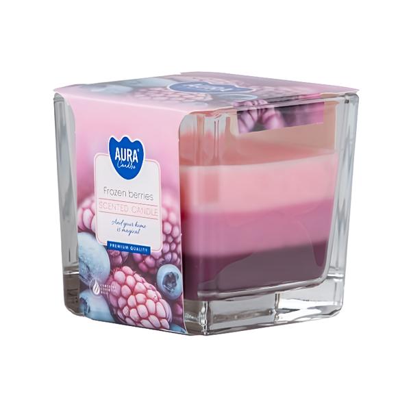 Vonná svíčka ve skle Frozen Berries, tříbarevná, hranol