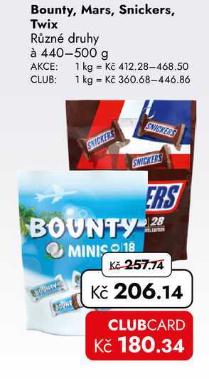 Bounty, Mars, Snickers, Twix Různé druhy à 440-500 g