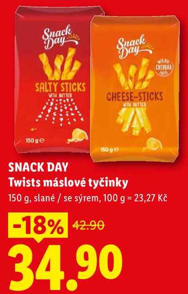 SNACK DAY Twists máslové tyčinky, 150 g