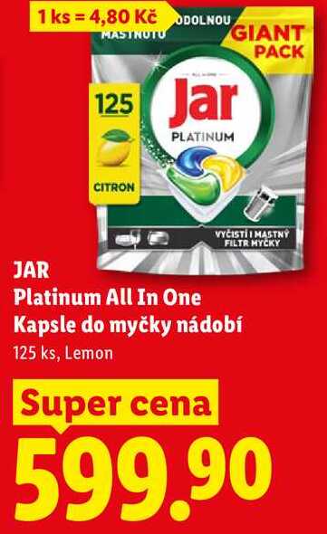 JAR Platinum All In One Kapsle do myčky nádobí, 125 ks