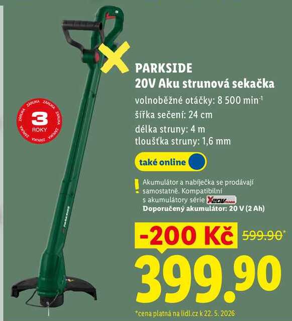 PARKSIDE 20V Aku strunová sekačka 