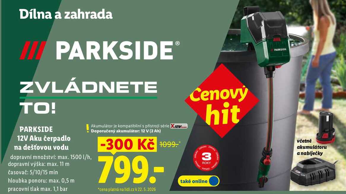 PARKSIDE 12V Aku čerpadlo na dešťovou vodu