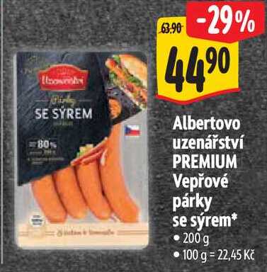 Albertovo uzenářství PREMIUM Vepřové párky se sýrem, 200 g