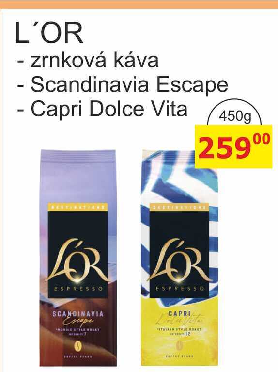 L'OR - zrnková káva - Scandinavia Escape - Capri Dolce Vita 450g