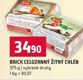 BRICK CELOZRNNÝ ŽITNÝ CHLÉB 375 g vybrané druhy