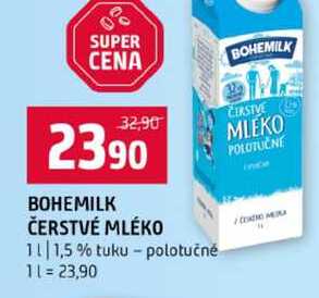 BOHEMILK ČERSTVÉ MLÉKO 1,5 % tuku polotučné 1l