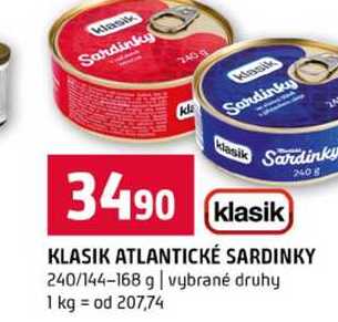 KLASIK ATLANTICKÉ SARDINKY 240/144-168 g vybrané druhy