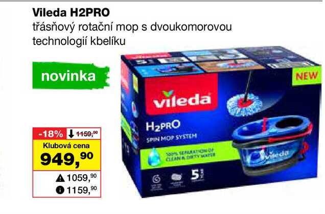 Vileda H2PRO třásňový rotační mop s dvoukomorovou technologií kbelíku 