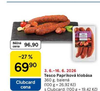 Tesco Papriková klobása, 360 g, balená 