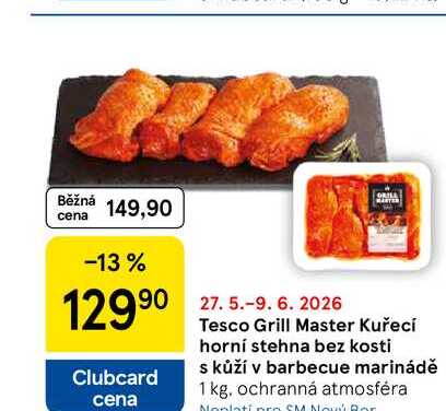 Tesco Grill Master Kuřecí horní stehna bez kosti s kůží v barbecue marinádě, 1 kg
