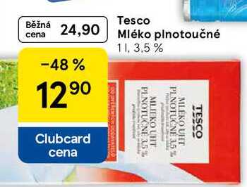 Tesco Mléko plnotoučné 1 l, 3.5%  