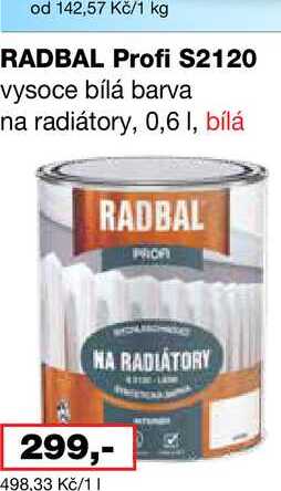 od 142,57 Kč/1 kg RADBAL Profi S2120 vysoce bílá barva na radiátory, 0,6l