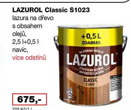 LAZUROL Classic S1023 lazura na dřevo s obsahem olejů, 2,5 +0,5l