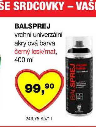 BALSPREJ vrchní univerzální akrylová barva černý lesk/mat, 400 ml