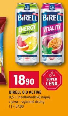 BIRELL 0,0 ACTIVE 0,5l nealkoholický nápoj z piva vybrané druhy