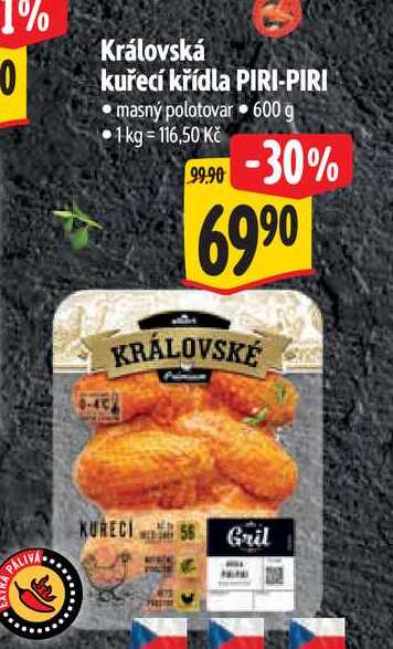   Královská kuřecí křídla PIRI-PIRI  600 g