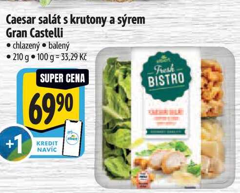 Caesar salát s krutony a sýrem Gran Castelli, chlazený, balený 210 g 