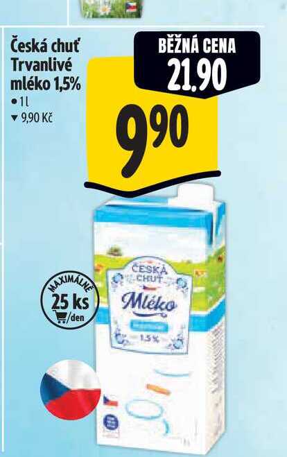 Česká chuť Trvanlivé mléko 1,5% 1 l