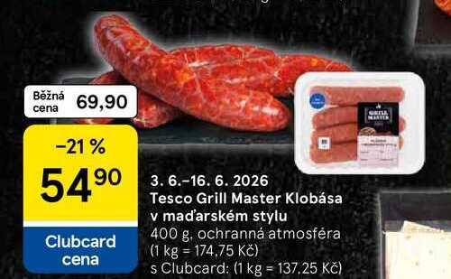 Tesco Grill Master Klobása v maďarském stylu, 400 g 