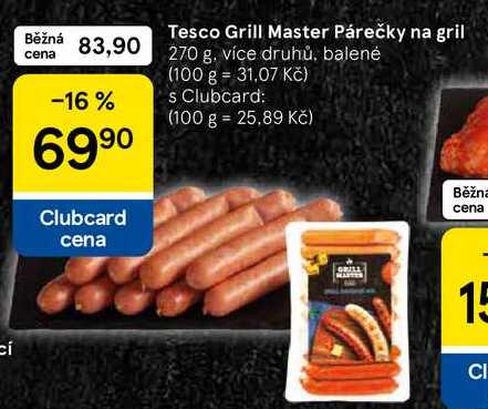 Tesco Grill Master Párečky na gril, 270 g, více druhů