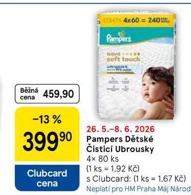 Pampers Dětské Čisticí Ubrousky, 4× 80 ks 