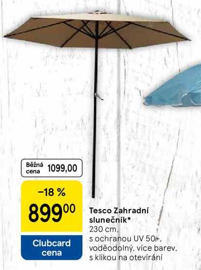 Tesco Zahradní slunečník, 230 cm. s ochranou UV 50+. voděodolný. více barev. s klikou na otevírání 