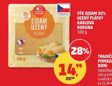 SÝR EIDAM 30% UZENÝ PLÁTKY KARLOVA KORUNA, 100 g