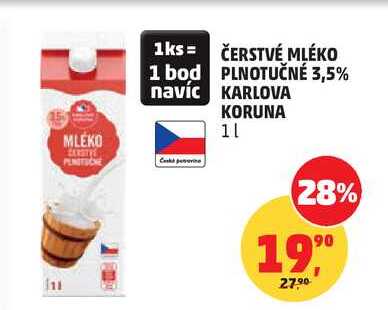ČERSTVÉ MLÉKO PLNOTUČNÉ 3,5%, 1 l
