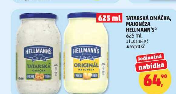 HELLMANN'S TATARSKA OMÁČKA ORIGINÁL MAJONEZA, 625 ml 