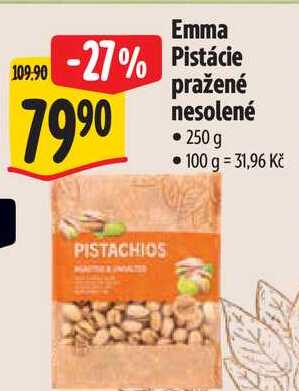 Emma Pistácie  pražené nesolené, 250g 