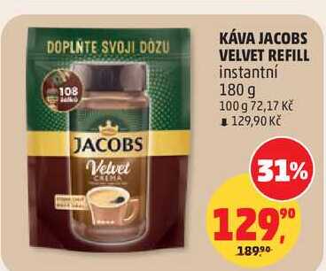 KÁVA JACOBS VELVET REFILL instantní, 180 g