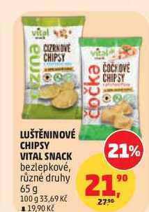 LUŠTĚNINOVÉ CHIPSY VITAL SNACK bezlepkové, různé druhy, 65g 