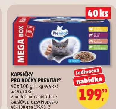 KAPSIČKY PRO KOČKY PREVITAL, 40x 100 g