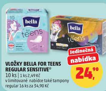 VLOŽKY BELLA FOR TEENS REGULAR SENSITIVE, 10 ks