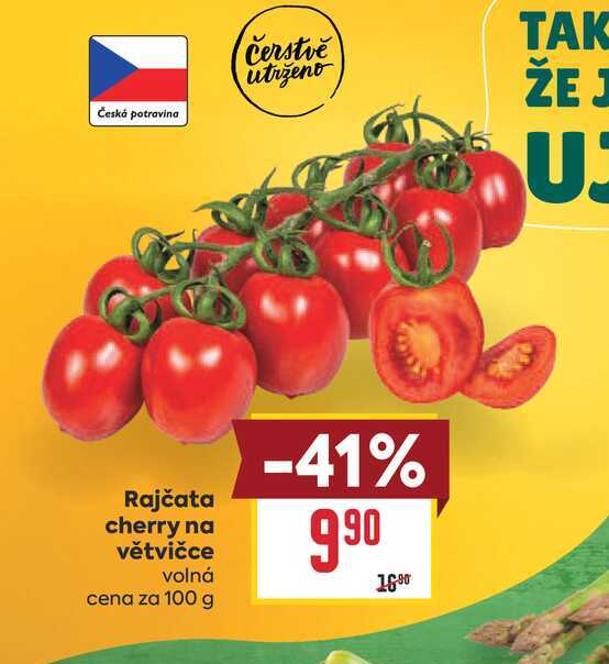Rajčata cherry na větvičce volná cena za 100 g