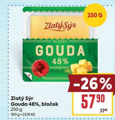 Zlatý Sýr Gouda 48%, bloček 250 g