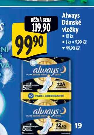  Always Dámské  vložky 10 ks