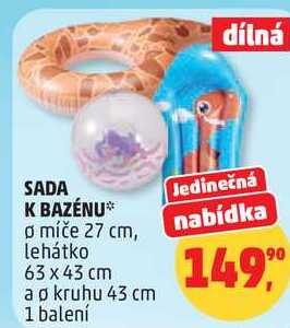 SADA K BAZÉNU, průměr míče 27 cm, lehátko 63 x 43 cm a o kruhu 43 cm, 1 balení  