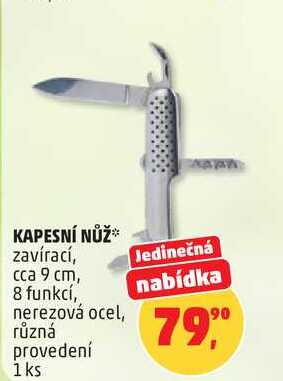 KAPESNÍ NŮŽ zavírací, Jedinečná cca 9 cm, 8 funkcí, nabídka nerezová ocel, různá provedení, 1 ks 