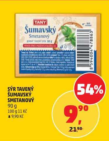 SÝR TAVENÝ ŠUMAVSKÝ SMETANOVÝ, 90 g 
